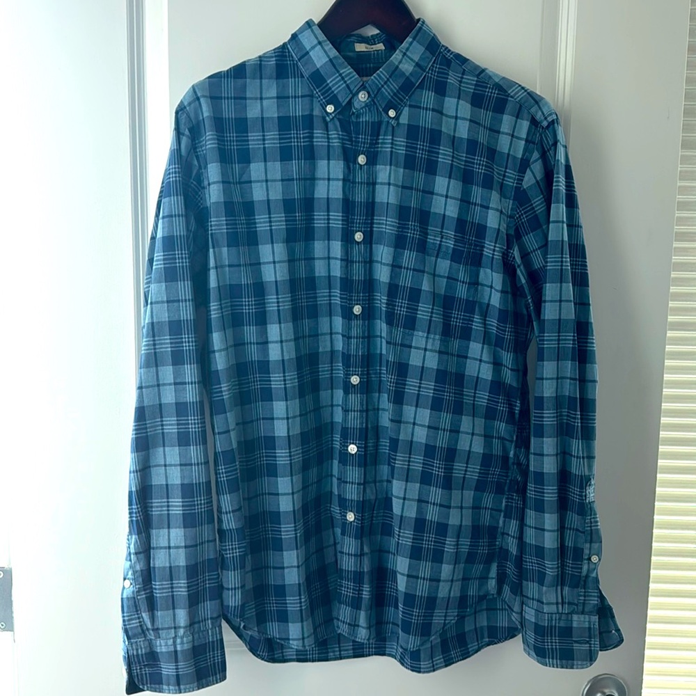 J Crew Blue Plaid Button Down Shirt Size Large Slim Fit